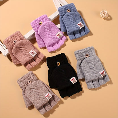 Autumn Winter Knitted Flip Gloves Short Half Finger Convenience Touchscreen Gloves Thickened And Warm Jacquard Gloves