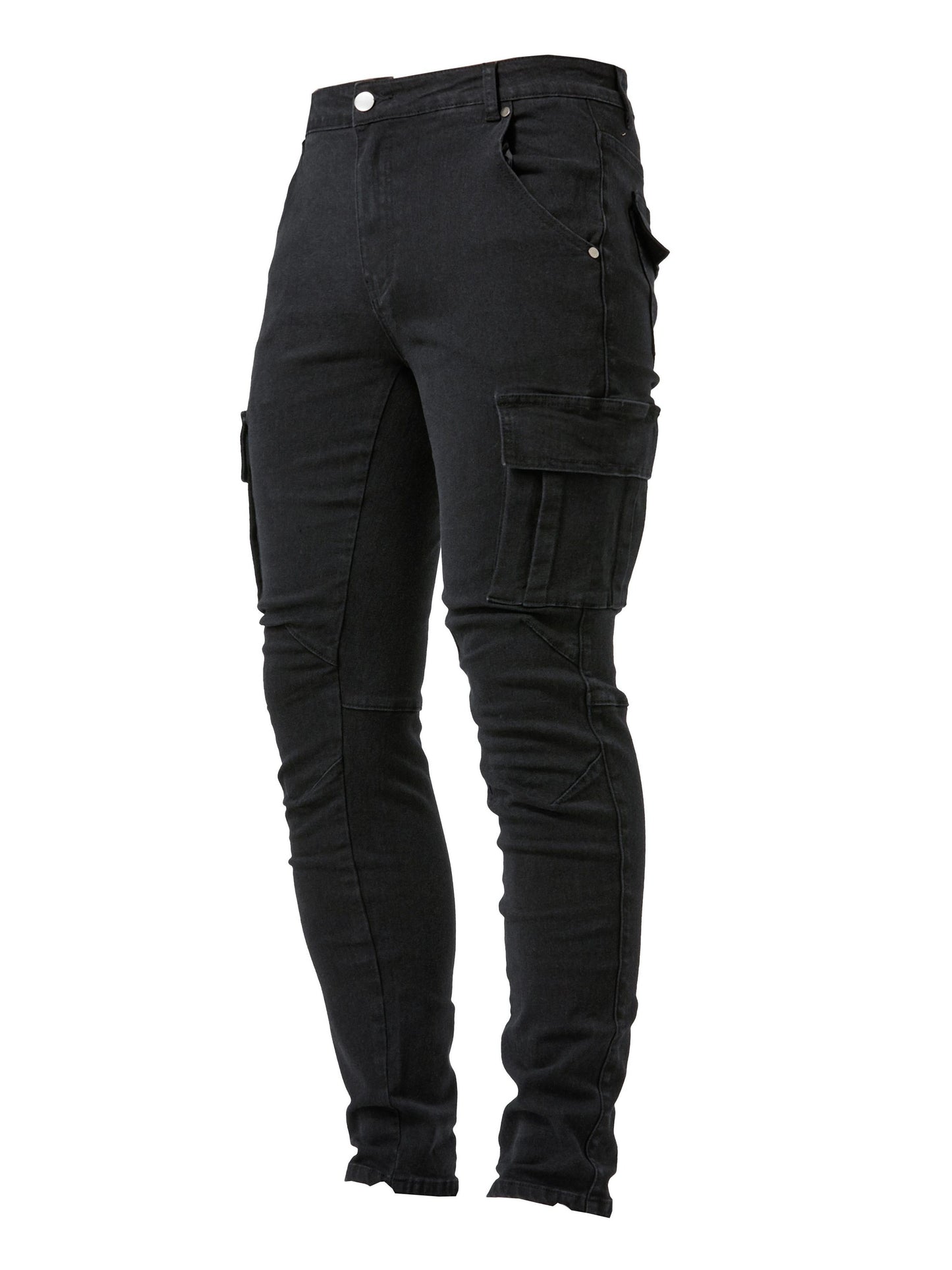 Men's Slim Fit Cargo Jeans - High Stretch Denim Pants with Multiple Pockets for Casual Street Style in Spring and Summer