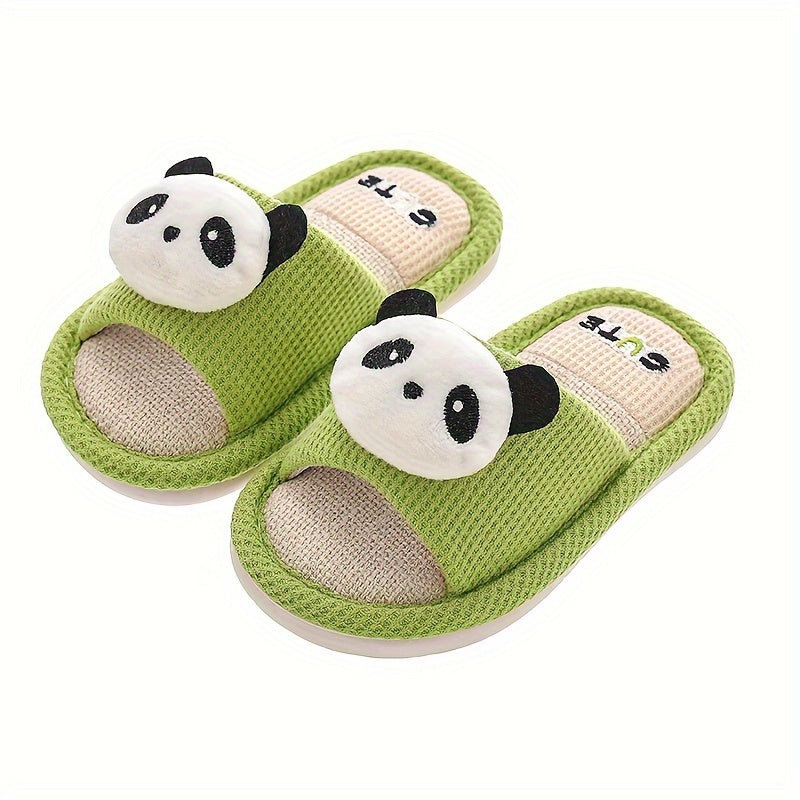 Girls Cartoon Panda Soft Cozy Low-Top Fabric Slippers - Breathable, Anti-Slip, Slip-On Design for Indoor Home Use in Spring and Autumn - Cute Embroidery, Round Toe, and Comfortable Fabric Insole