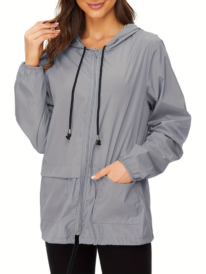 All-Season Waterproof Hooded Activewear Jacket - Chic Long-Sleeve Zip-Up Bomber for Weekend Adventures