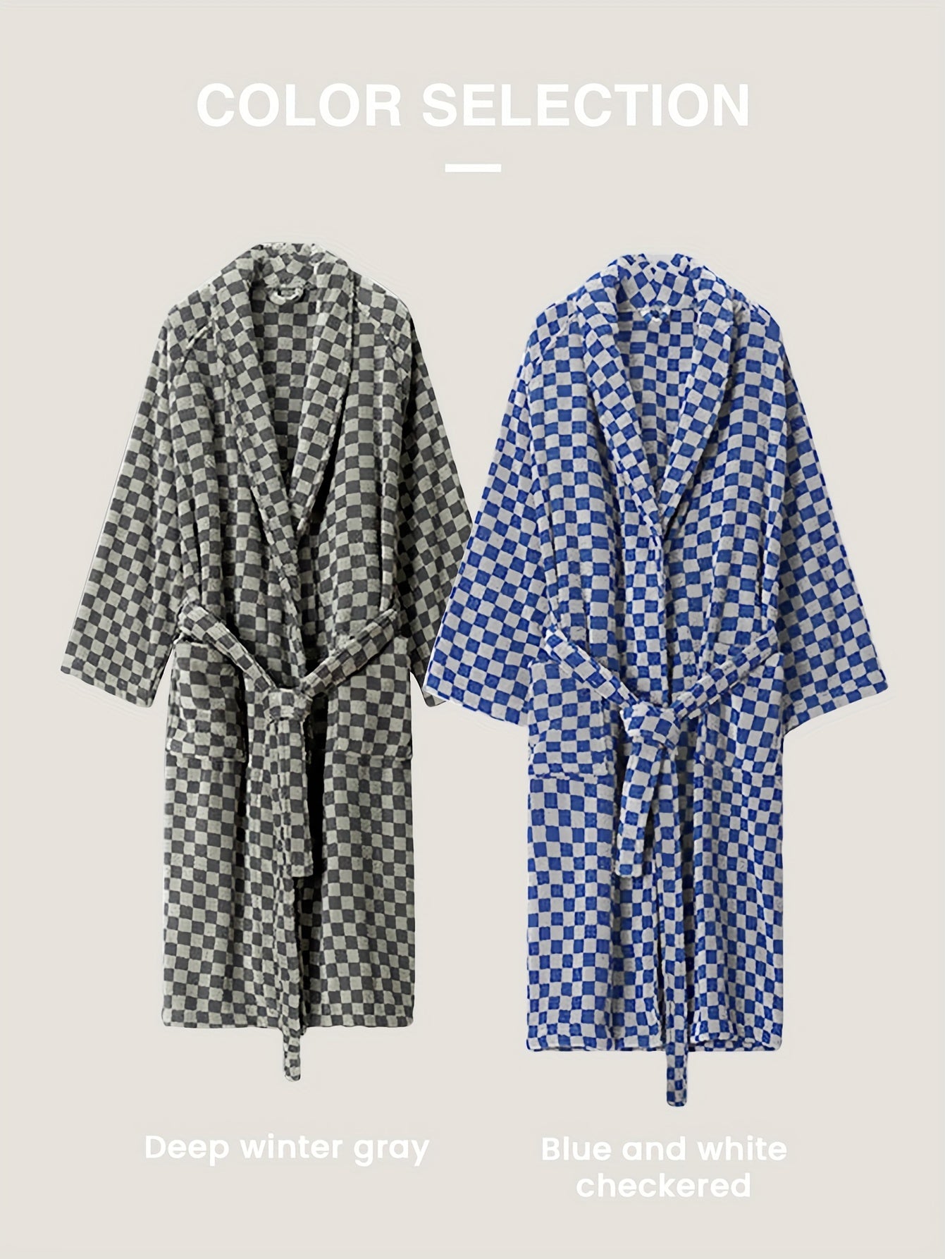 Ultra-Cozy Men's Fleece Robe - Comfy Checkerboard Pattern Shawl Collar Kimono Night-Robe with Pockets for Relaxation - Soft, Plush, and Warm Home Pajamas for Men