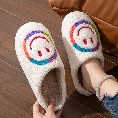 Cartoon Smile Pattern Fabric Slippers with PVC Sole, Cozy Plush Lined Indoor House Slippers for Kids and Adults