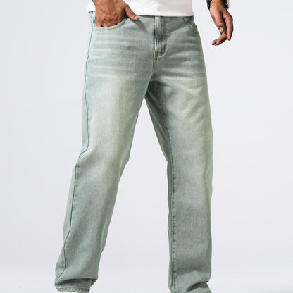 Men's Classic Design Loose Fit Distressed Jeans, Casual Street Style Denim Pants For The Four Seasons