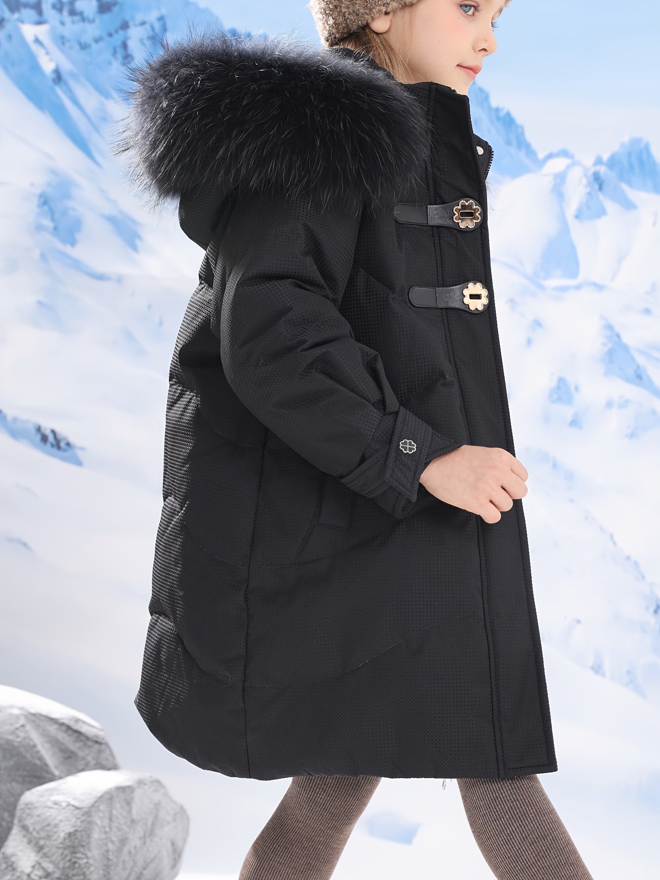 Thickened Long Down Filled Puffer Jacket for Girls - Premium Down Jacket for Winter Outdoor Activities - Water-Resistant and Windproof Overcoat with Soft Duck Down and Feather Insulation