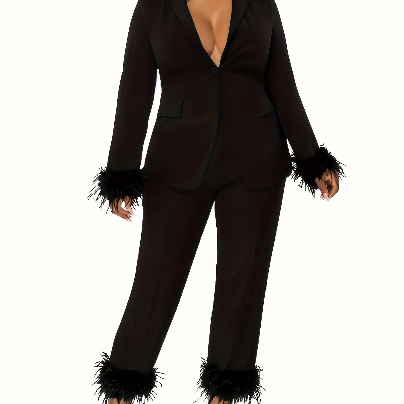 Chic Plus Size Blazer & Pants Set - Soft Textured 2-Piece Business Casual Attire for Women