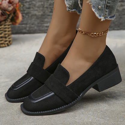 Women's Square Toe Loafers, Comfy Soft Sole Slip On Commuter Shoes, All-Match Chunky Low Heeled Shoes