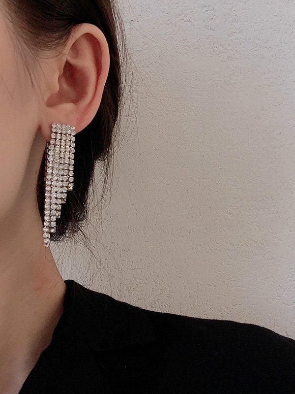 sengpan 2024 New Large Long Crystal Tassel Earrings