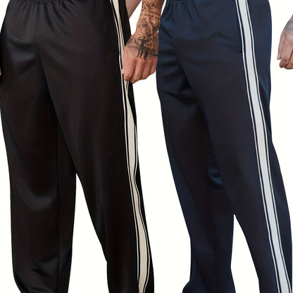 2-Pack Loose Fit Baggy Sweatpants - Soft Slight Stretch Polyester Fabric, Drawstring Waist, Side Pockets, Versatile Chic Style for Mens Sports and Daily Wear - Hand Wash or Professional Dry Clean, Knit Fabric, Solid Color Pattern