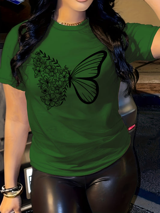 Butterfly Blossom Womens T-Shirt - Short Sleeve, Crew Neck, Lightweight & Breathable - Perfect Casual Top for Summer & Spring Wardrobe