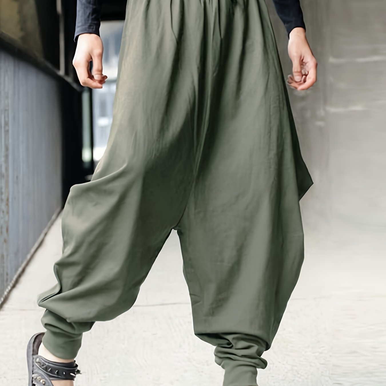 Mens Fashionable Solid Cotton Harem Pants - Ultra-Comfortable Loose Fit for Casual Street Style - Perfect Outdoor Wear