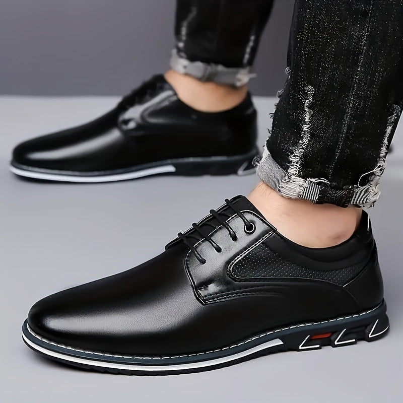 Plus Size Mens Comfy Round Toe Derby Shoes - Soft Synthetic Leather Upper, Non-Slip Rubber Sole, Lace-Up Closure, Breathable PU Insole, Perfect for Casual, Daily, Business Occasions - All-Season, Low-Top, Minimalist Style