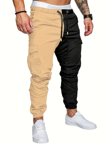 Men's Comfort-Fit Cargo Joggers - Drawstring, Stretch, Flap Pocket - Ideal for Spring & Autumn Casual Wear