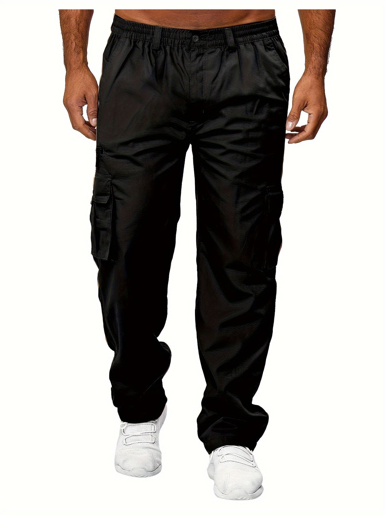 Men's Durable Polyester Cargo Pants, Comfortable Straight-Leg Fit, Versatile Multi-Pocket Design for Outdoor Work & Leisure