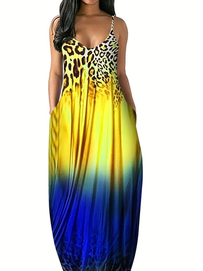 All-Year Vibrant Tie-Dye Cami Dress: Unique Color Block, Easy-Care & Comfort Fit with Spaghetti Straps