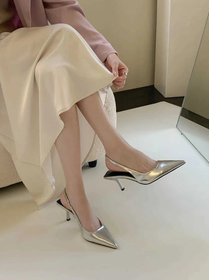 Dress Shoes Women Silver High Heels Pointy Sandals  Summer New Fashion Pumps Women Buckle Strap Stilettos Ladies Sexy Sandals High Heels H240521