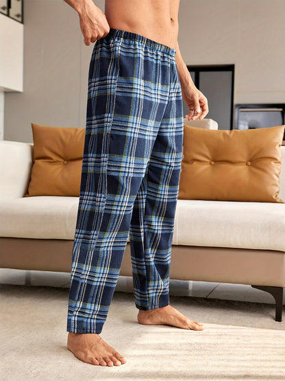 Men's Casual Plaid Pajama Pants - Comfy, Stretchy Waistband, Polyester, Machine Washable - Perfect for Home & Sleep