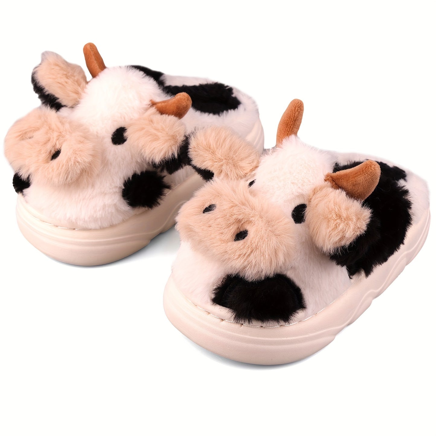 Cozy Cartoon Cow Plush Cotton Slippers - Soft, Warm, and Fuzzy for Winter Indoor Wear - New Arrival Home Slippers for Cold Weather