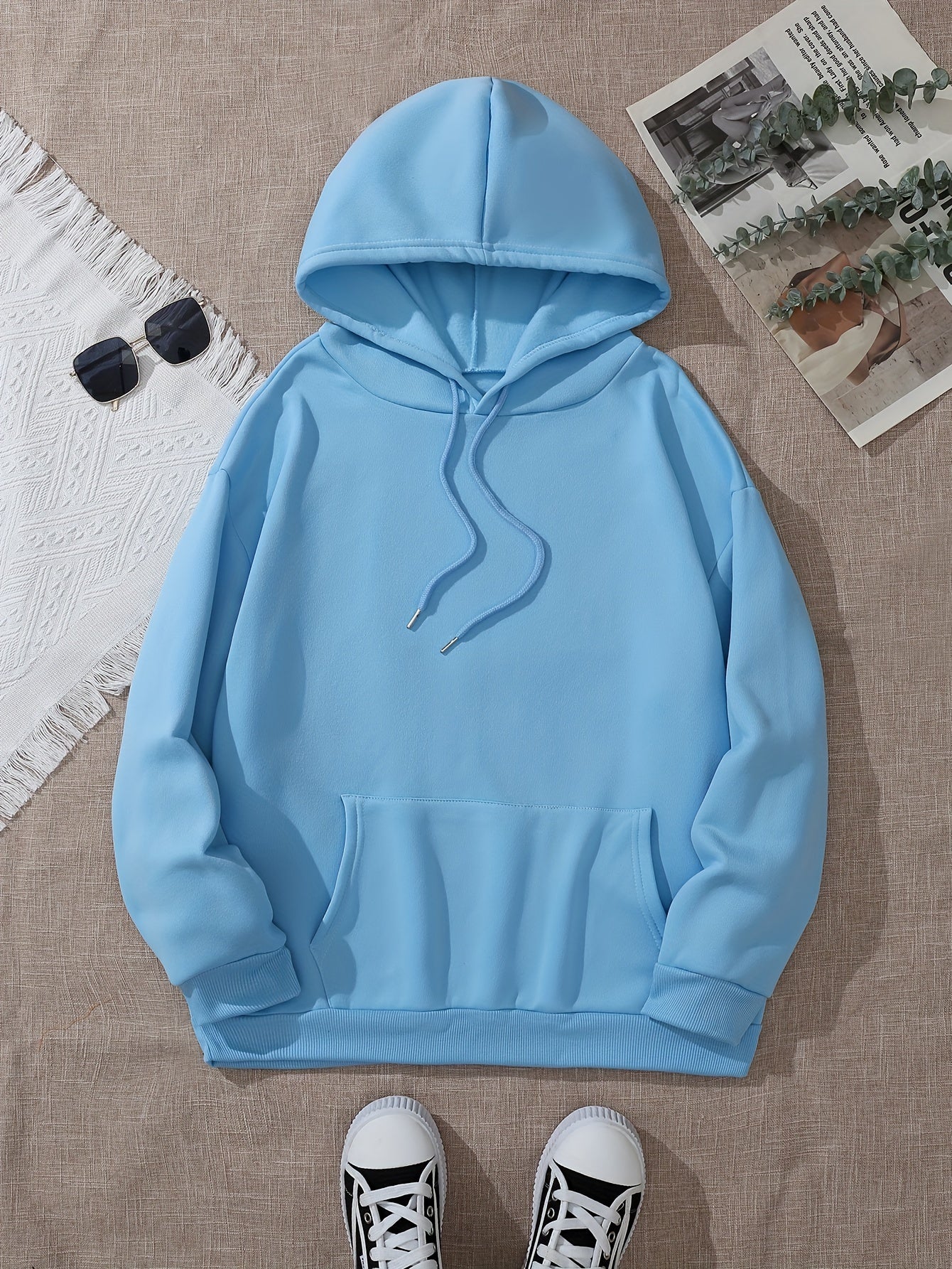 Womens Thermal Hooded Sweatshirt - Soft Micro Elasticity Polyester, Long Sleeve, Solid Color, Casual Pocketed Drawstring Hoodie for Fall/Winter - Cozy Knit Fabric, No Printing, No Sheer