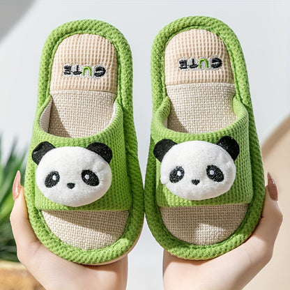 Girls Cartoon Panda Soft Cozy Low-Top Fabric Slippers - Breathable, Anti-Slip, Slip-On Design for Indoor Home Use in Spring and Autumn - Cute Embroidery, Round Toe, and Comfortable Fabric Insole