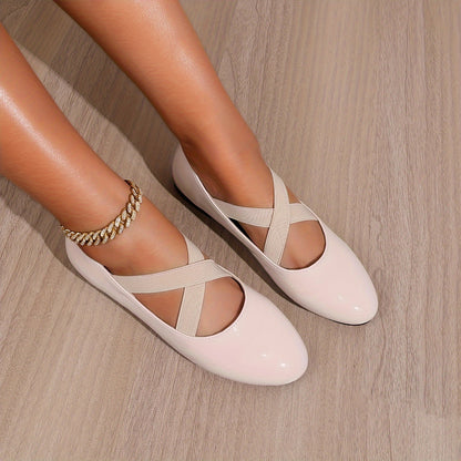 Women's Crisscross Band Flat Shoes, Solid Color Soft Sole Shoes, Comfy Slip On Ballet Flats