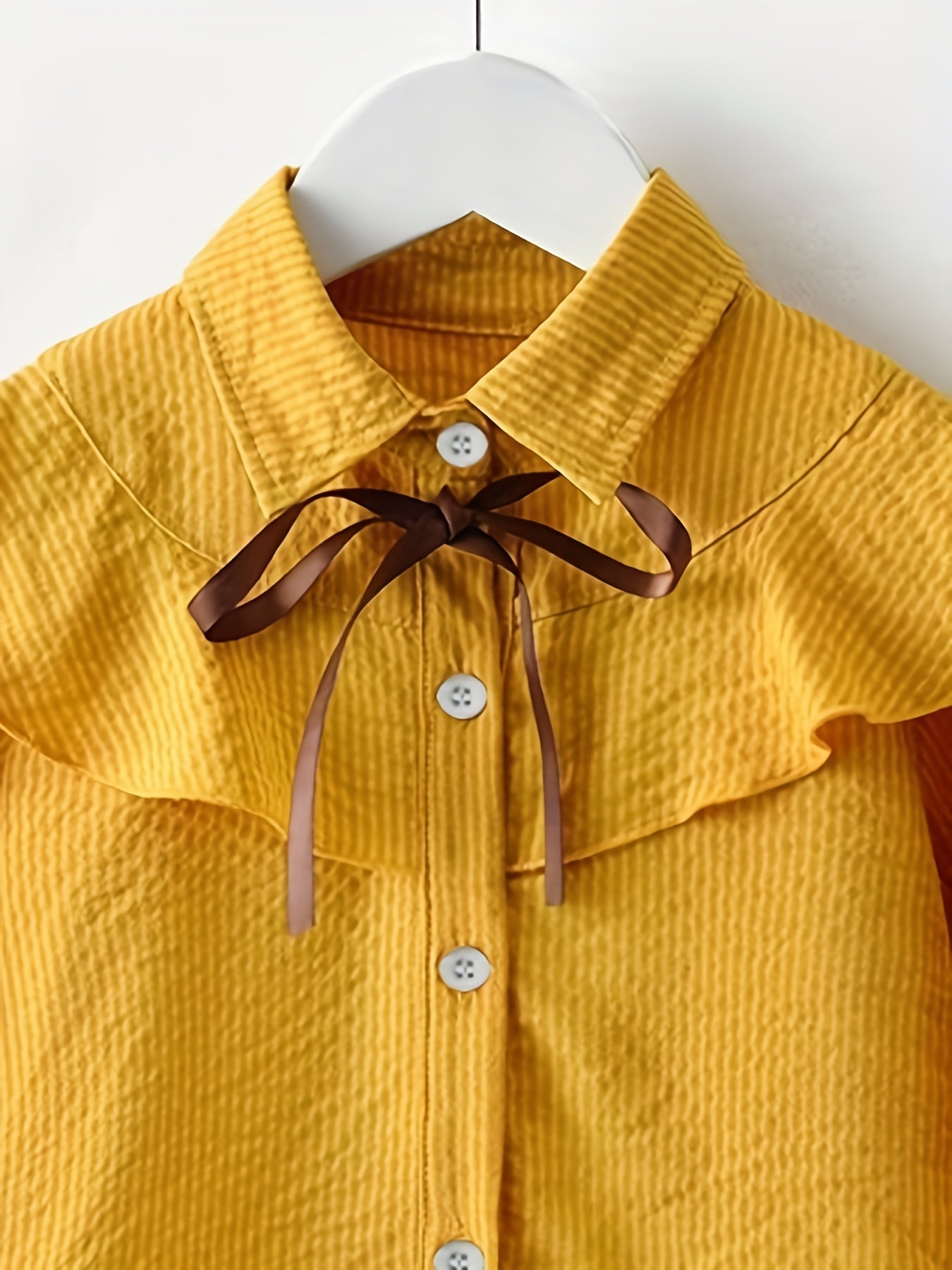 Girls Ruffle Hem Long Sleeve Shirt Solid Color Cute Kids Blouse Top For Spring And Autumn