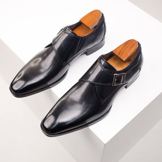 Men'S Split Leather Slip-On Loafers - Casual & Business Style, Single Buckle Closure, Perfect For Weddings & Parties Leather Slip On Shoes For Men