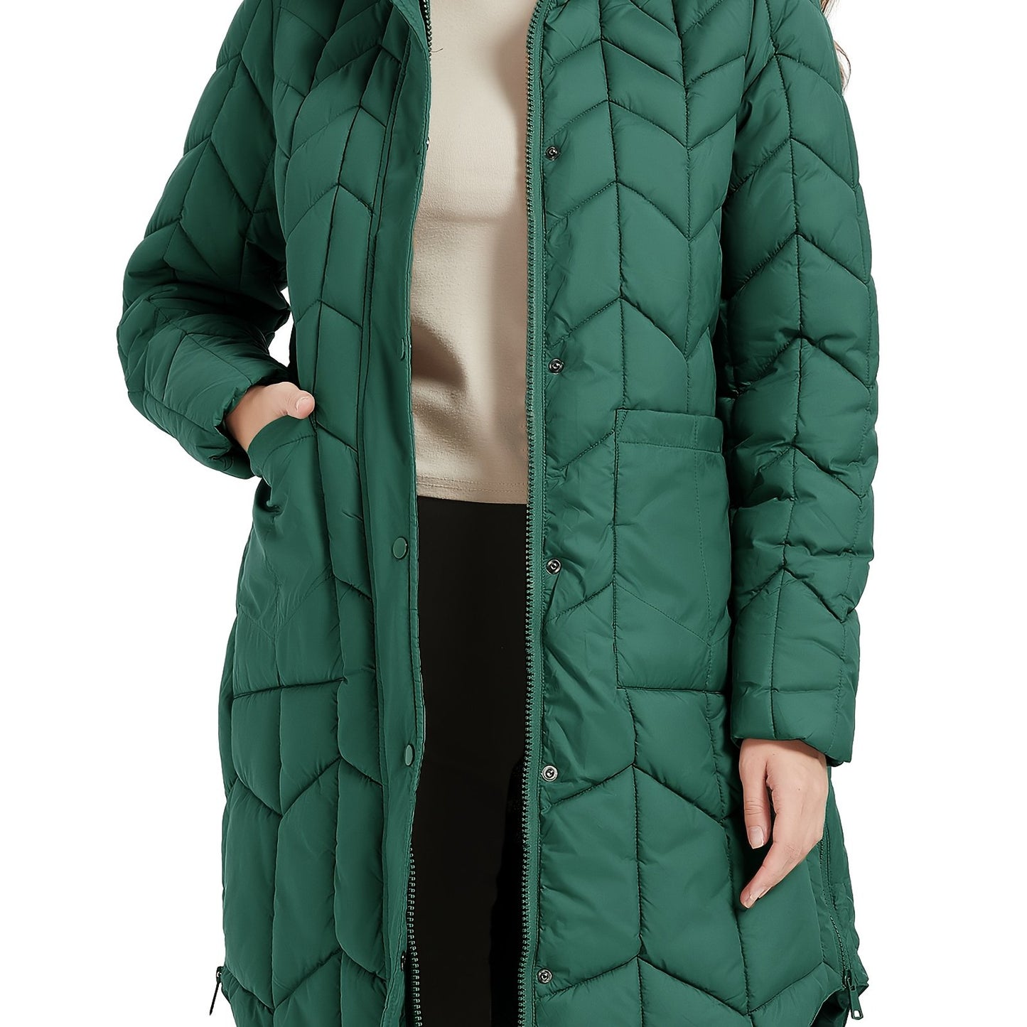 Winter Chic Puffer Jacket for Women - Cotton-Padded Coat with Lightweight Bubble Padding, Fur Collar, Hooded Design, and Warmth Outerwear for Cold Weather - Stylish and Cozy Winter Essential