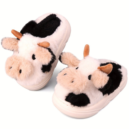 Cozy Cartoon Cow Plush Cotton Slippers - Soft, Warm, and Fuzzy for Winter Indoor Wear - New Arrival Home Slippers for Cold Weather