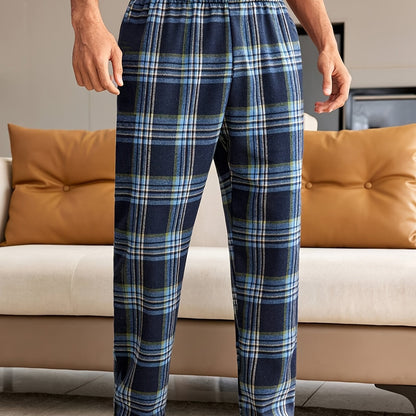 Men's Casual Plaid Pajama Pants - Comfy, Stretchy Waistband, Polyester, Machine Washable - Perfect for Home & Sleep