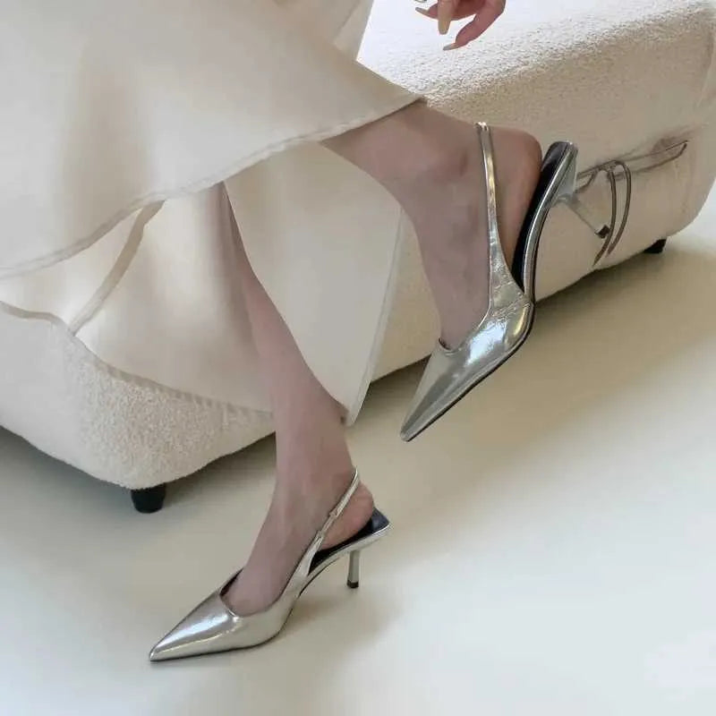 Dress Shoes Women Silver High Heels Pointy Sandals  Summer New Fashion Pumps Women Buckle Strap Stilettos Ladies Sexy Sandals High Heels H240521