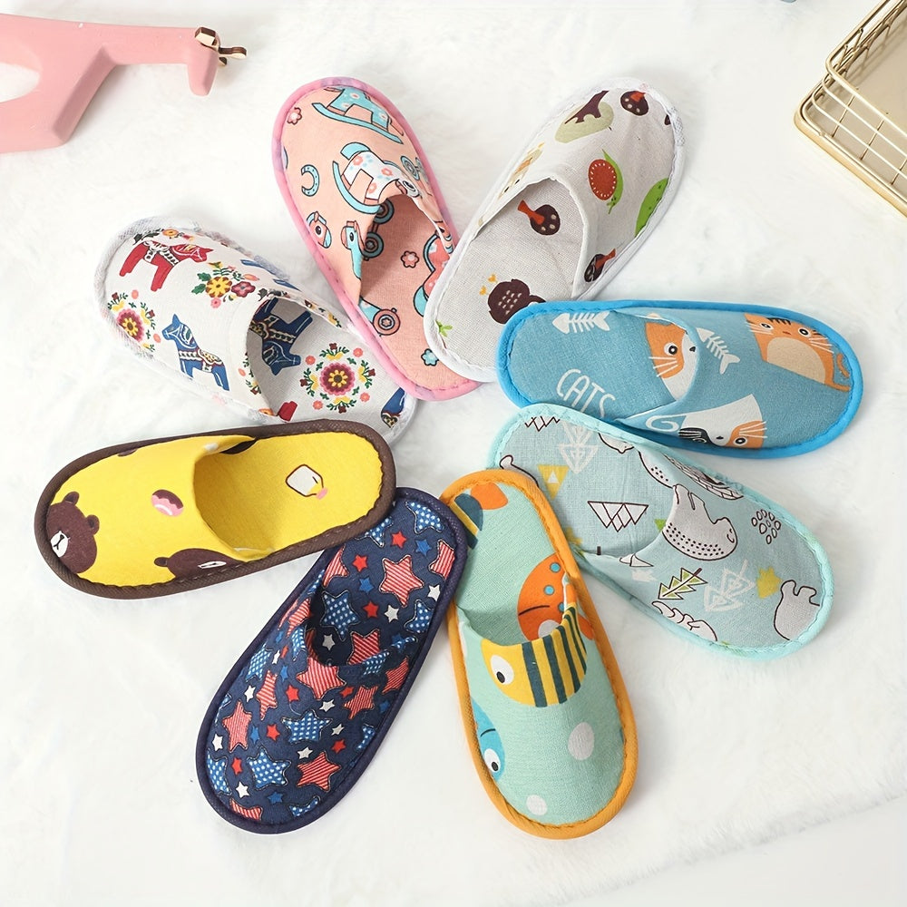 Kids' Cartoon Fish Design Slippers - Soft Fabric & Non-Slip EVA Sole For Spa, Home, Travel | Perfect For Boys & Girls