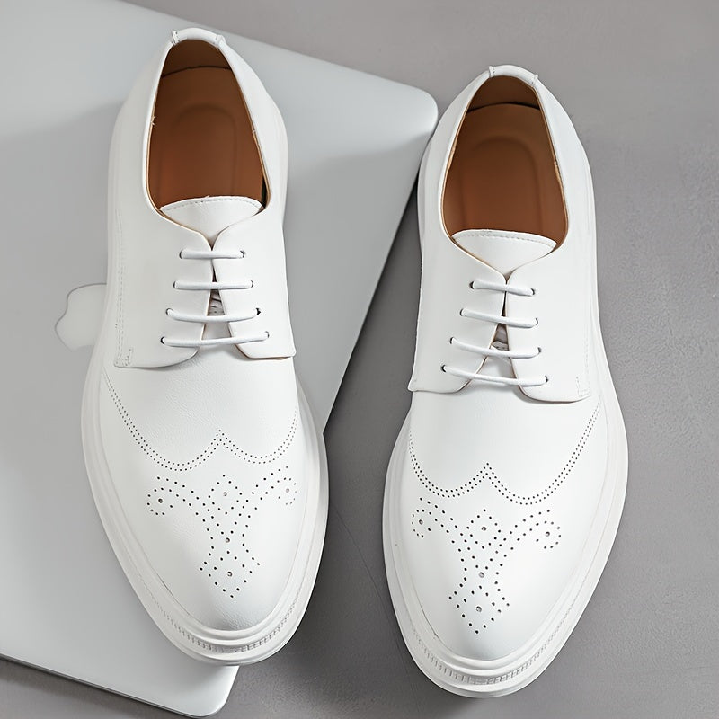 Elegant Men'S White Dress Shoes - Versatile For Weddings, Business & Casual Wear, Slip-On With Lace-Up Option Dress Shoes For Men Casual Shoes For Men