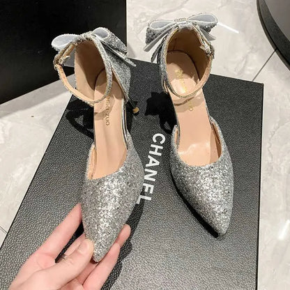 Dress Shoes for Woman Silver Womens Summer Footwear Wedding Bride Shoe Rhinestone Pointed Toe Super High Heel Diamond H240527