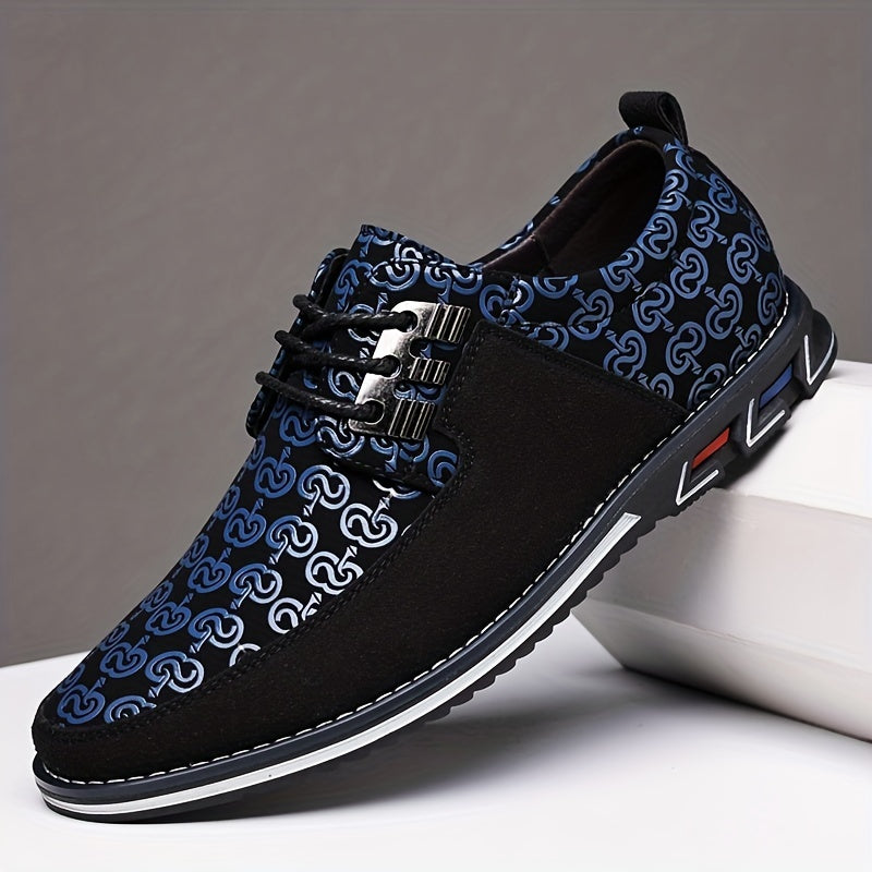 Mens Superfine Fiber Derby Shoes - Lace-up Front, Geometric Pattern, PU Insole, Rubber Sole, Solid Color Design - Ideal for Office, Business, Formal, Black Tie Optional Events