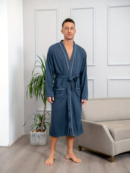 Ultra-Soft Men's Comfy Robe - Luxurious Solid Design, Spacious Pockets, Adjustable Lace-Up Front, Perfect for Spring and Summer Home Lounging, Pajamas Wear, One-Piece Night-Robe Set