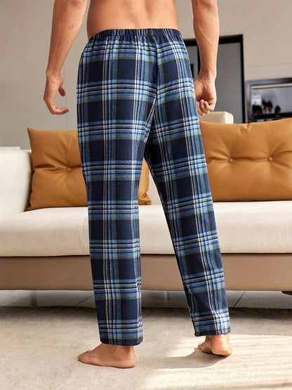 Men's Casual Plaid Pajama Pants - Comfy, Stretchy Waistband, Polyester, Machine Washable - Perfect for Home & Sleep