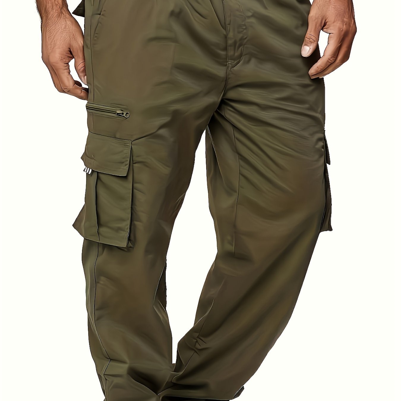 Men's Durable Polyester Cargo Pants, Comfortable Straight-Leg Fit, Versatile Multi-Pocket Design for Outdoor Work & Leisure