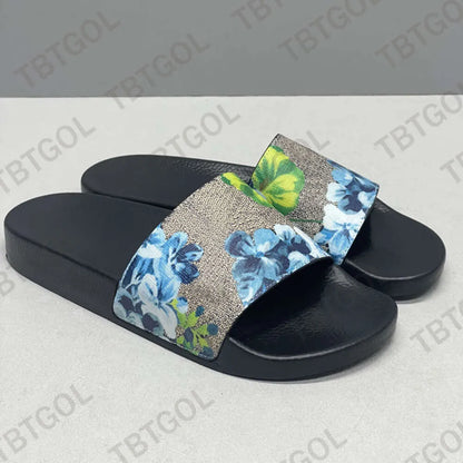 Designer Slides Mens Sandals Rubber Slippers Beach Shoes Classic Floral Brocade Slides Flats Leather Rubber Heatshoes Platform Flip Flops Gear Bottoms With Box 311