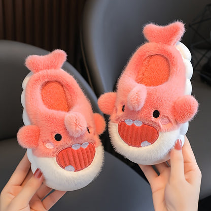 Cozy Kids' Shark Plush Slippers - Soft, Warm Indoor Home Shoes For Boys & Girls, Non-Slip Tpr Sole