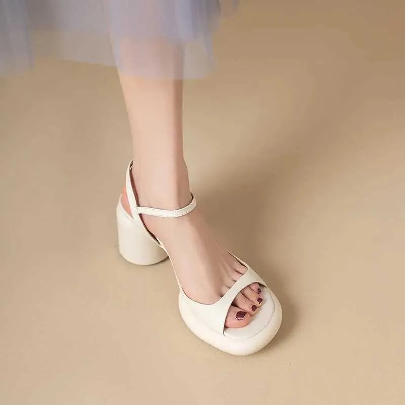 Dress Shoes  New Leisure and Comfortable Womens Outdoor Open Toe Sandals Summer Round Button Fashion High Heel Beach H240527