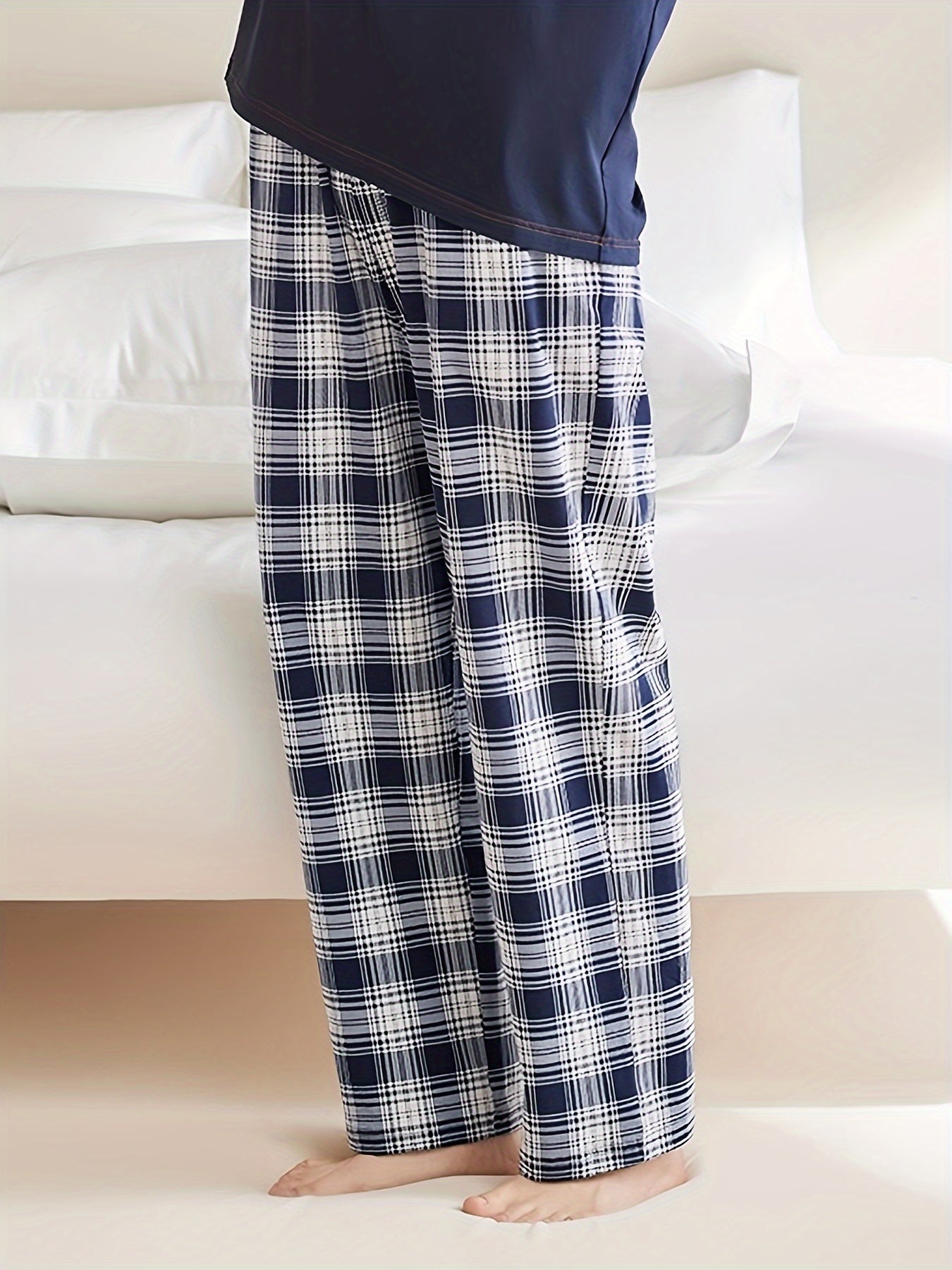 Men's Trendy Plaid Super Loose Pajama Pants, Stylish All-match Pants, Comfy & Breathable For Daily Wearing