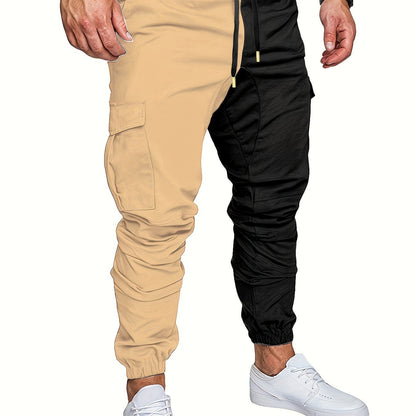 Men's Comfort-Fit Cargo Joggers - Drawstring, Stretch, Flap Pocket - Ideal for Spring & Autumn Casual Wear