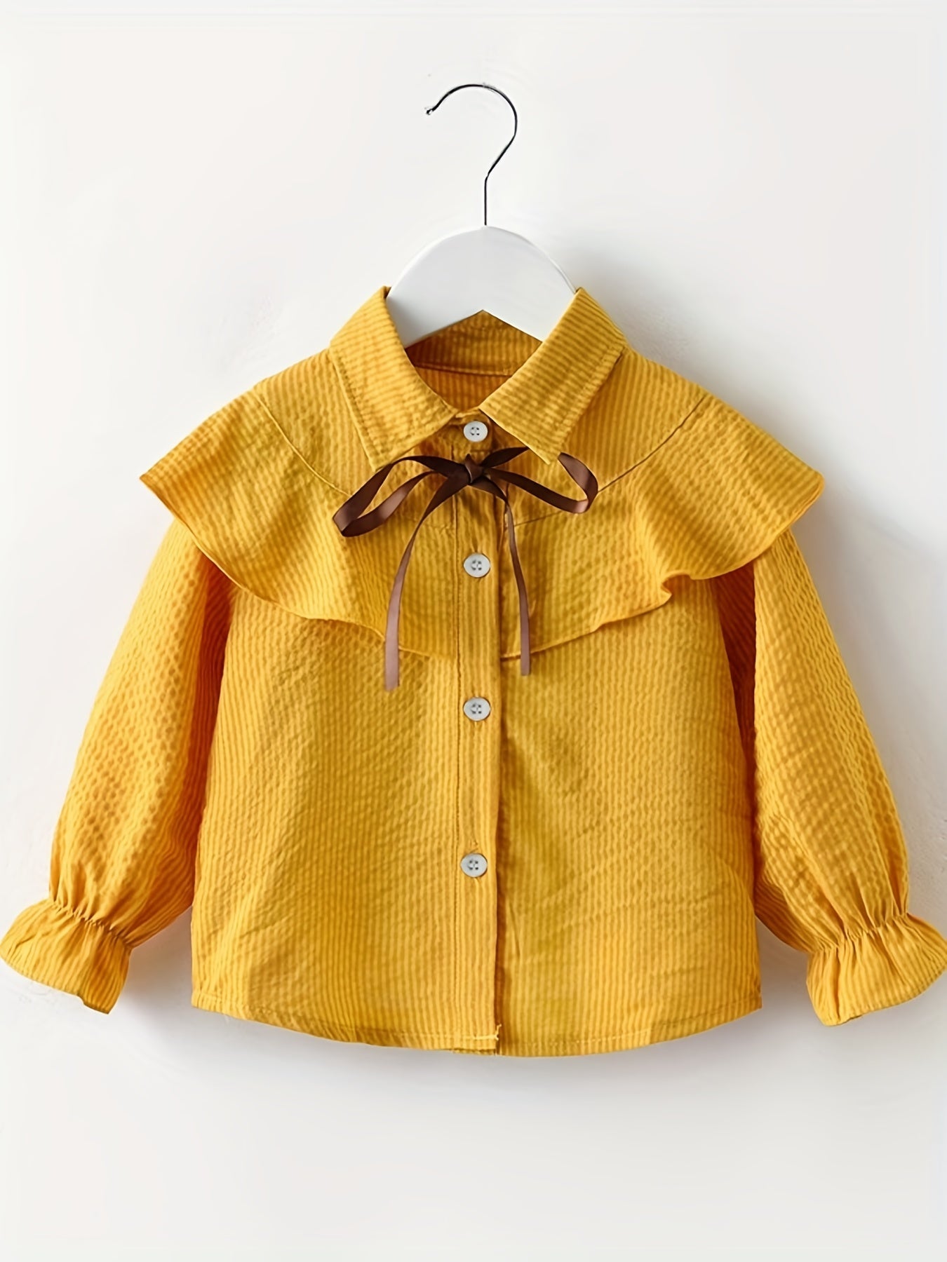 Girls Ruffle Hem Long Sleeve Shirt Solid Color Cute Kids Blouse Top For Spring And Autumn