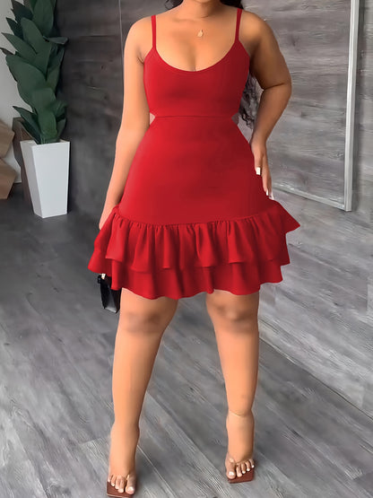Layered Ruffle Hem Dress, Sexy Spaghetti Strap Cut Out Dress, Women's Clothing