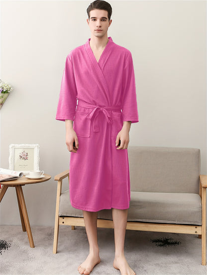 Unisex Spa Robe - Soft Waffle Kimono Design, Comfortable Sleepwear for Summer, Hotel Quality Bathrobe for Men and Women