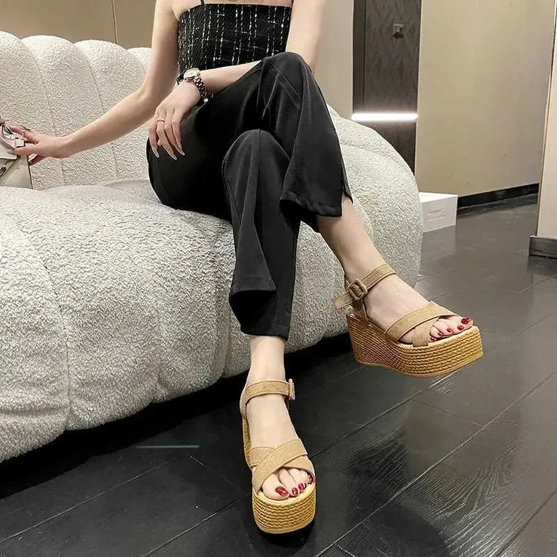 Dress Shoes Wedge High Heels Summer New Fashion Platform Thick Bottom Buckle Casual Comfort Walking H240527 05MT