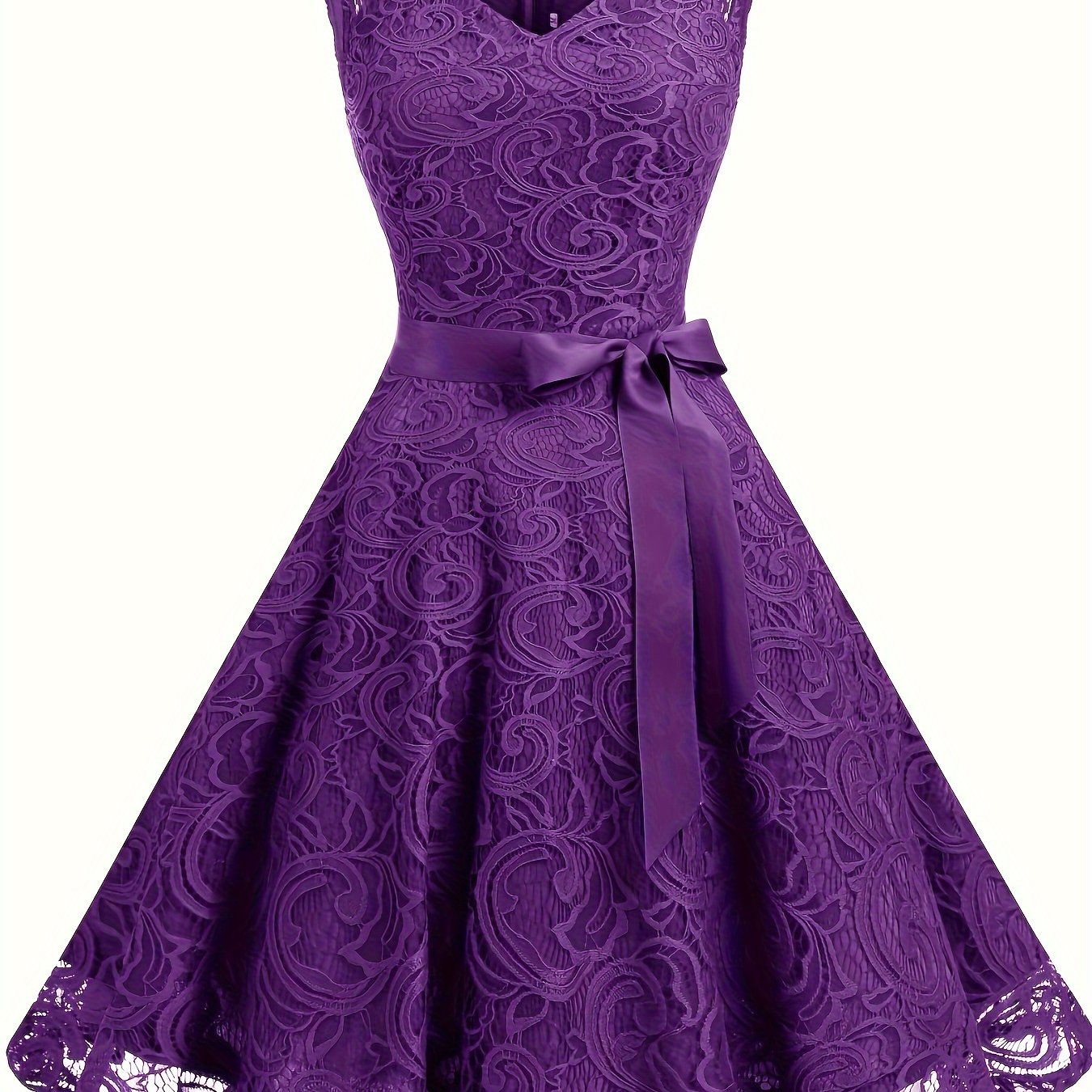 SENGPA Charming Lace V-Neck Bridesmaid Dress - Adjustable Tie Waist, Flowy Sleeveless Swing Style - Premium Evening Wear for Women