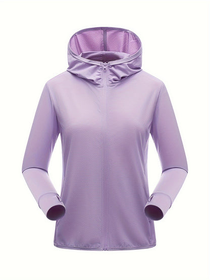 Women's Quick-Dry Hooded Activewear Jacket – Breathable, Sun-Protective, Ideal for Outdoor Sports and Activities