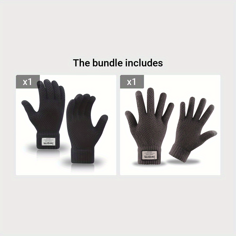 1pair Unisex Knitted Touch Screen Gloves, Winter Outdoor Cold-proof Warm Plus Velvet Jacquard Gloves