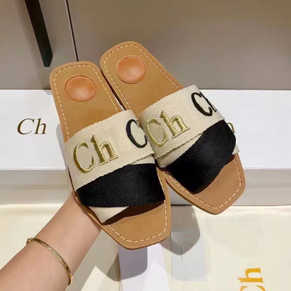 Dhgate Designer Sandal Man Woody Clog Mule Flat Sandale Slide Letter Loafers Tazz Slipper Womans Pink Red Slippers Summer Beach Platform Canvas Shoe Flip Flop